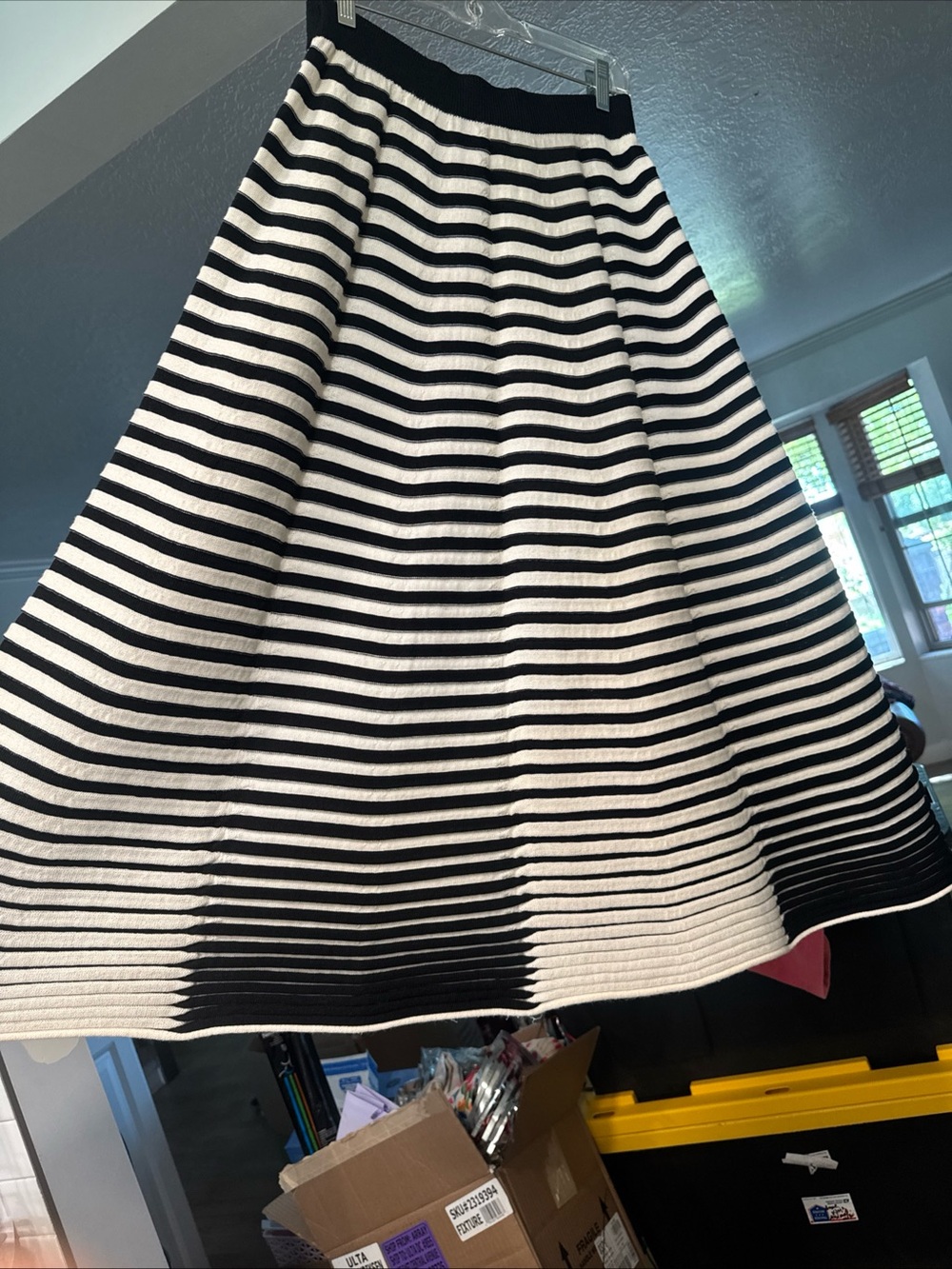 Issey Miyake Black and White Striped A-Line Midi Skirt - Picture 3 of 16